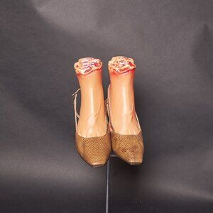 1960s Tan Pressed Leather Slingbacks Low Heels Shoes